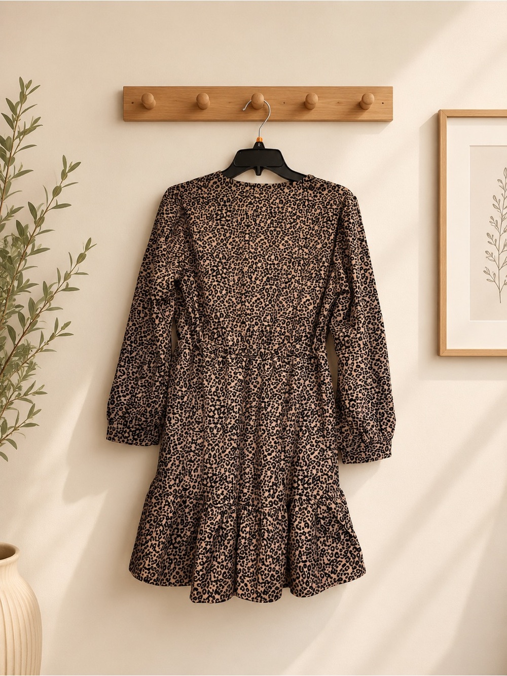 TRAF Leopard Print Long Sleeve Ruffle Hem Mini Dress Size M - Picture 4 of 6